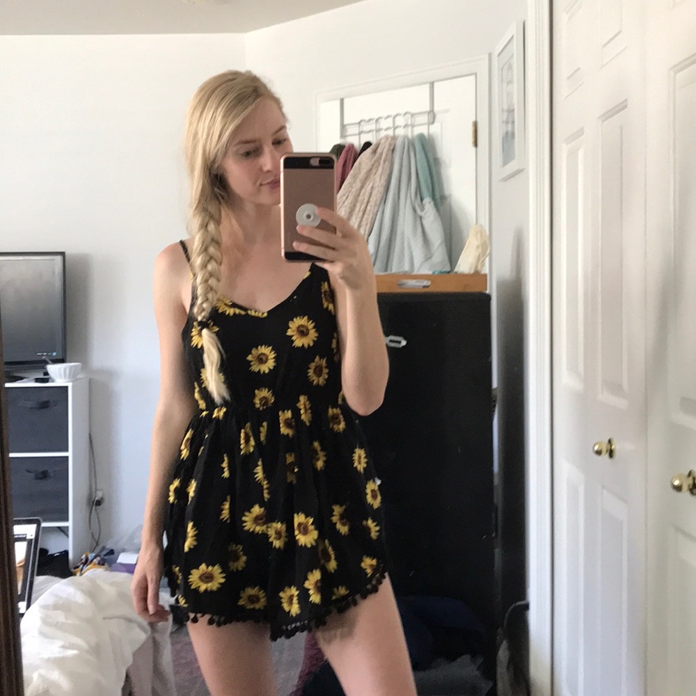 Sunflower romper with Pom Pom Detail